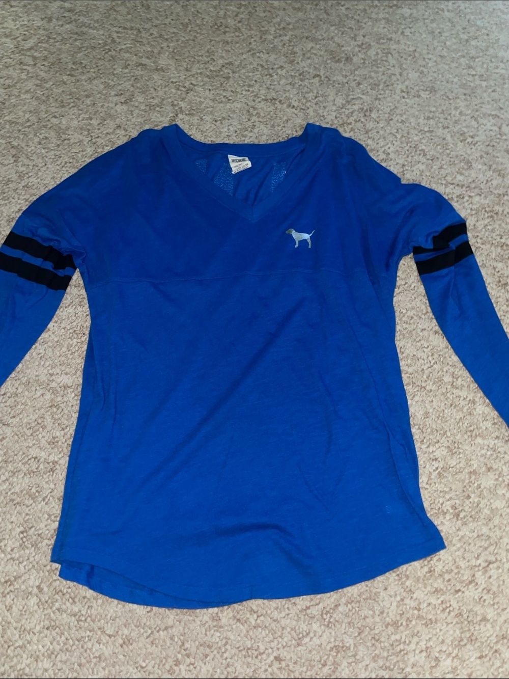 PINK Victoria's Secret Royal Blue Long-Sleeve V-Neck Tee
